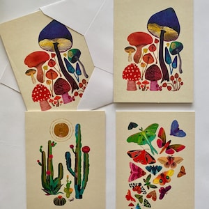 Cartões de Saudação da Natureza em 3 Designs | Cartão em Branco | Nota de Agradecimento | Aniversário | Pensando em Você | Cartão Presente | Cogumelos | Cactos | Borboletas | Mariposas
