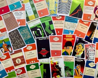 May include: A collection of Penguin paperback book covers featuring a variety of titles and authors. The covers are colorful and feature a variety of illustrations and designs.