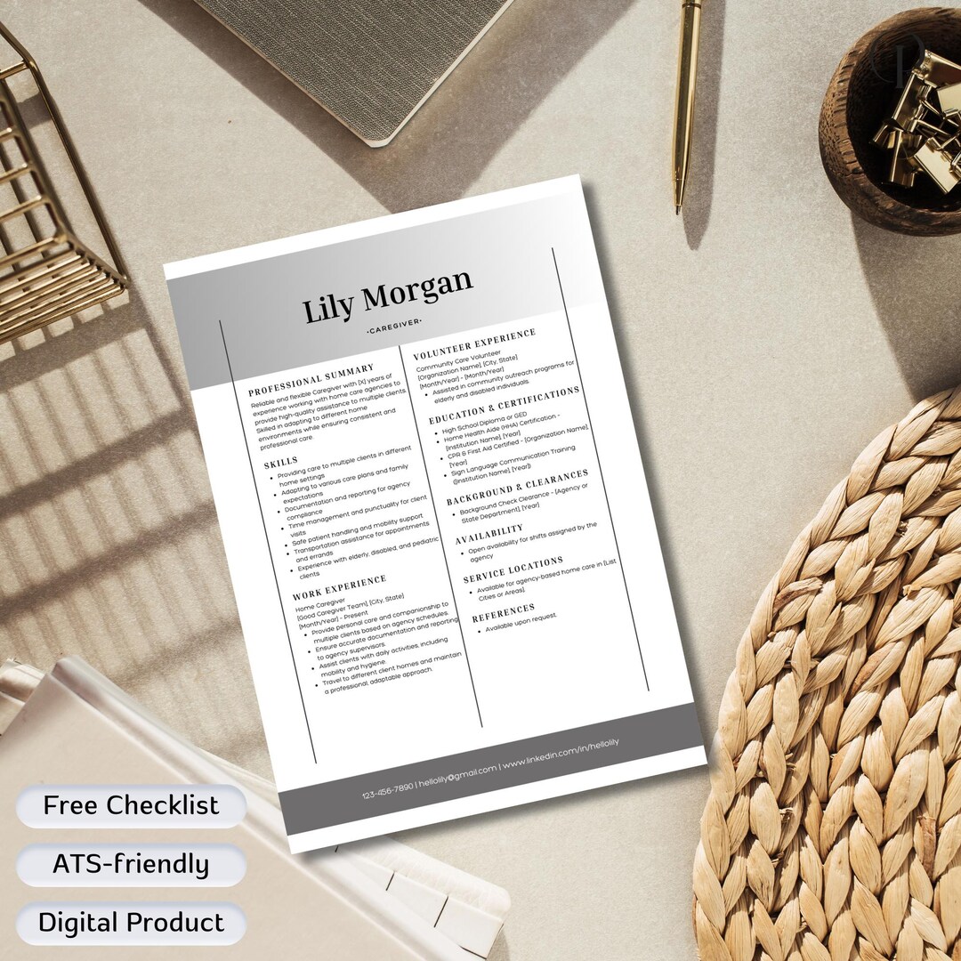 Ats-friendly Caregiver Resume Template | Editable Senior Care Resume ...