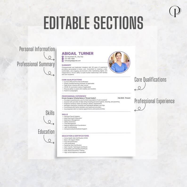 Caregiver Resume Template for Private Home Care | ATS Friendly for HHA ...