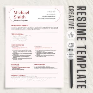 Software Engineer Resume Template | ATS Friendly, Canva Editable (US Letter, A4)