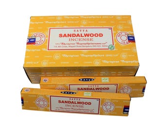 Satya Sandalwood Incense Sticks 15 Gram (Pack of 12) Natural Fragrance Perfect for Prayers, Meditation, Yoga, Peace, Positivity