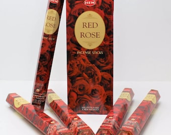 Bâtonnets d'encens HEM à la rose rouge - (Paquet de 6) arôme naturel de longue durée pour la méditation, la relaxation et la positivité