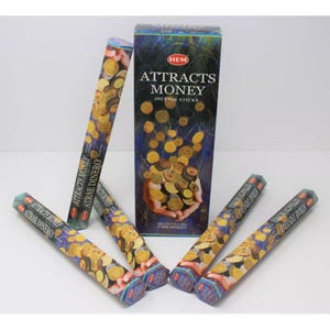HEM Attracts Money Incense Sticks - (Pack of 6) Long-Lasting, Natural Aroma for Meditation, Relaxation, and positivity