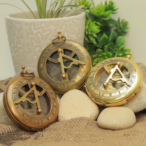Personalized Vintage Brass Compass with Leather Case | 3 Inch Nautical Sundial for Explorer, Steampunk, Hiking, Gifting – Maritime Gift for