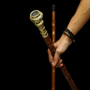 Luxury Wooden Walking Stick with Antique Copper Handle Hand-Carved Cane for Walking Support Functional Gift for Men & Collectors