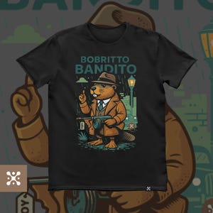 Camiseta negra de Bobrito Bandito Brainrot para hombre - Divertida camiseta con meme de capibara, humor viral desquiciado