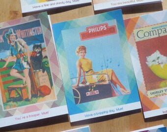 Mother's Day Cards, 8 Designs Handmade Original, Retro, Vintage Style Mum,'s Greeting Cards, Diagonal Tartan Patterns & Bygone Days Images