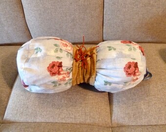 Vintage Rosy Cotton Concept Corset Neck Pillow, Shabby Chic Boudoir Neck Rest, Decorative Victorian Style Corseted Soft Bolster