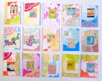 Original, Colourful Spring Collage Greeting Cards/Notelets, A7 Size, Each Unique Ltd Edition Art Cards, Blank Inside