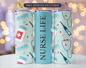 Nurse Tumbler Wrap 20oz Skinny Tumbler Sublimation Design Instant Digital Download, Nurse Life PNG Nurse Wrap