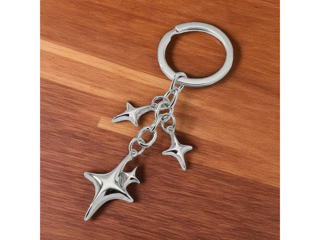 Y2k Star Keychain, Cute Silver Keychain, Handmade Moon Bag