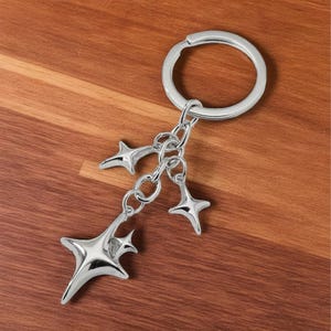 Y2k Star Keychain, Cute Silver Keychain, Handmade Moon Bag Charm, Metal Keyring Purse Keychain | Gift For Her