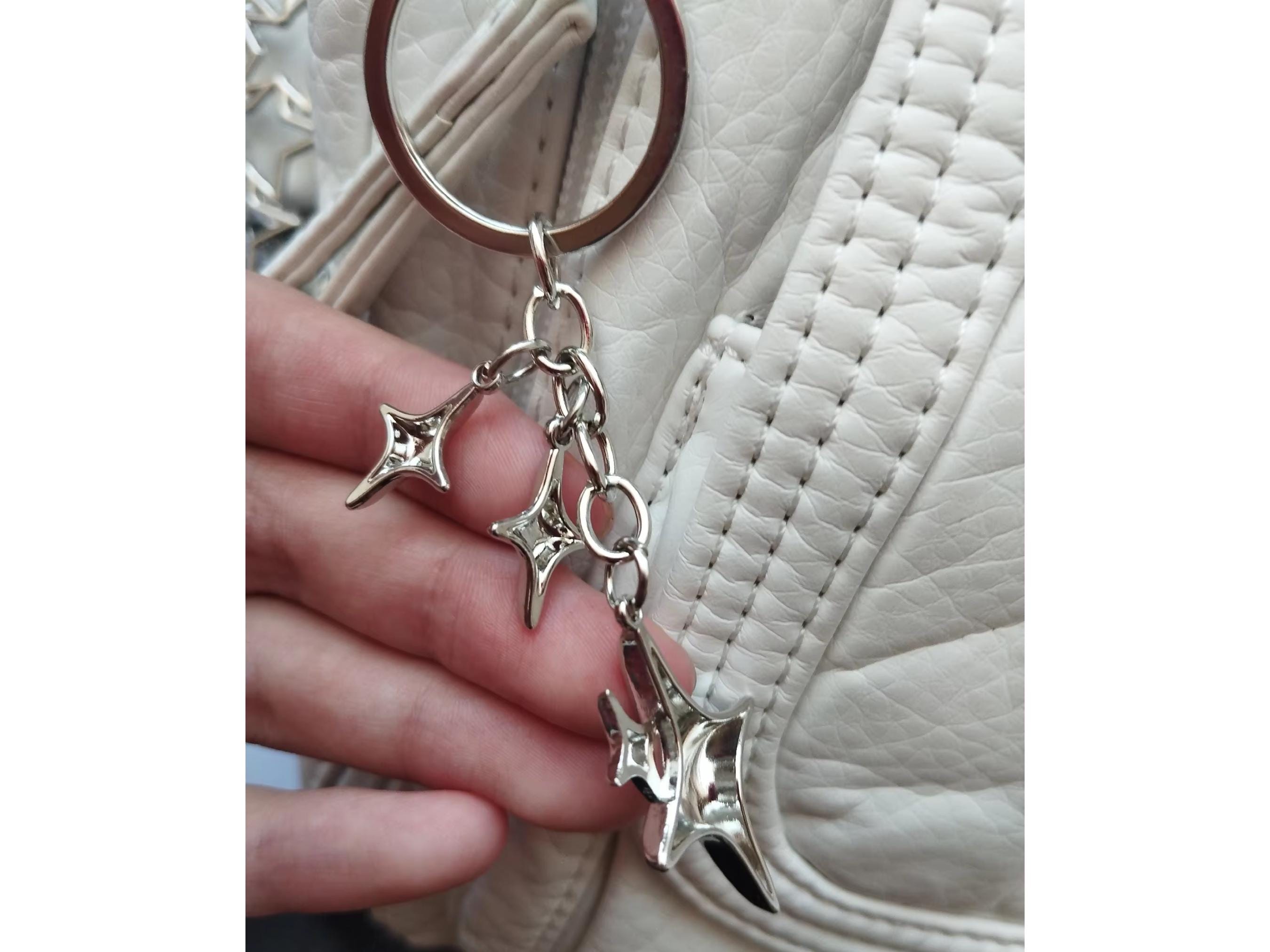 Y2k Star Keychain, Cute Silver Keychain, Handmade Moon Bag