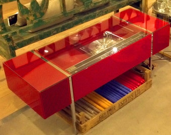 Unique 1970s Ultra Radiogram Coffee table refinished in Fiery red with Bose iPod system