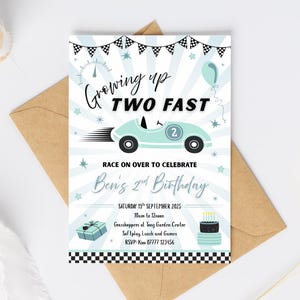 Two Fast Birthday Invitation: Race Car Theme, Editable Canva Template (Digital Download A6 Size )