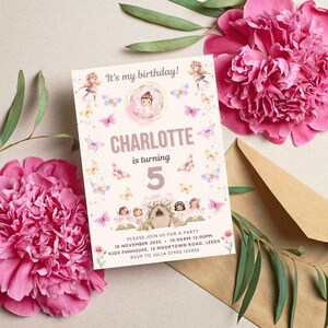 Editable Fairy Birthday Invitation: Enchanted Garden, Floral Butterfly (Digital Download A6 Template Canva)