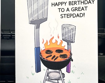 Tarjeta de cumpleaños imprimible con diseño divertido de parrilla para padrastro (descarga digital)