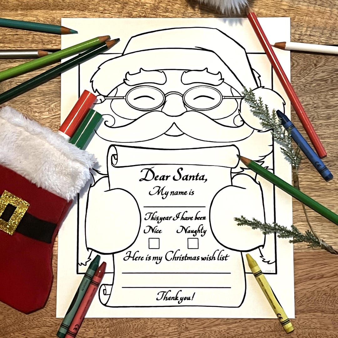Letter to Santa Printable, Christmas Wish List Coloring Page (digital ...