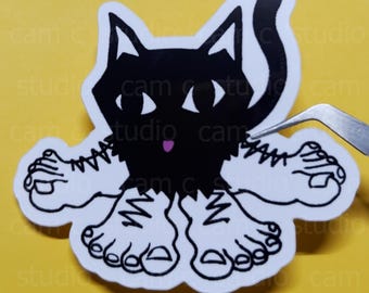 Divertida pegatina de huellas de gato, vinilo decorativo con diseño felino desenfadado para botellas de agua y portátiles.