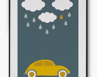 Mustard Sally / Digitale kinderkunstprint / auto / tijdloos ontwerp / A3- en A4-formaat / Digitale print