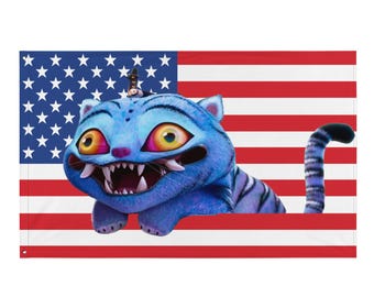 Demon BIRD and Derpy TIGER American Flag | KPOP Demon Hunters Cute Funny Banner
