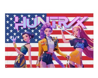HUNTR/X American Flag | KPOP Demon Hunters Rumi, Mira, Zoey Banner