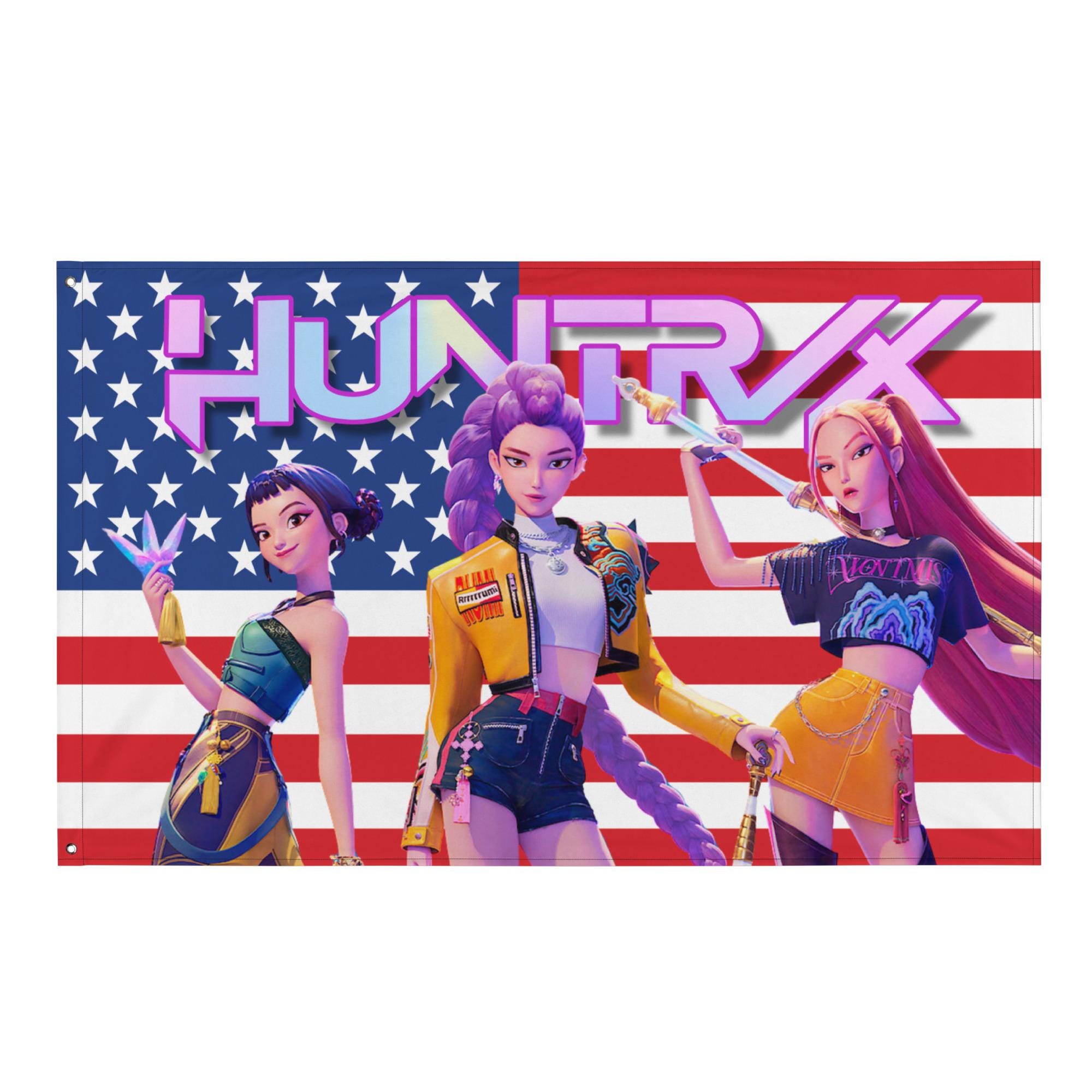 HUNTR/X American Flag | KPOP Demon Hunters Rumi, Mira, Zoey Banner