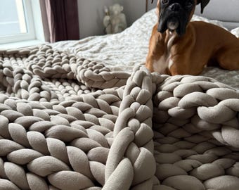 Manta de algodón de punto grueso – Manta tejida a mano, decoración moderna escandinava para el hogar