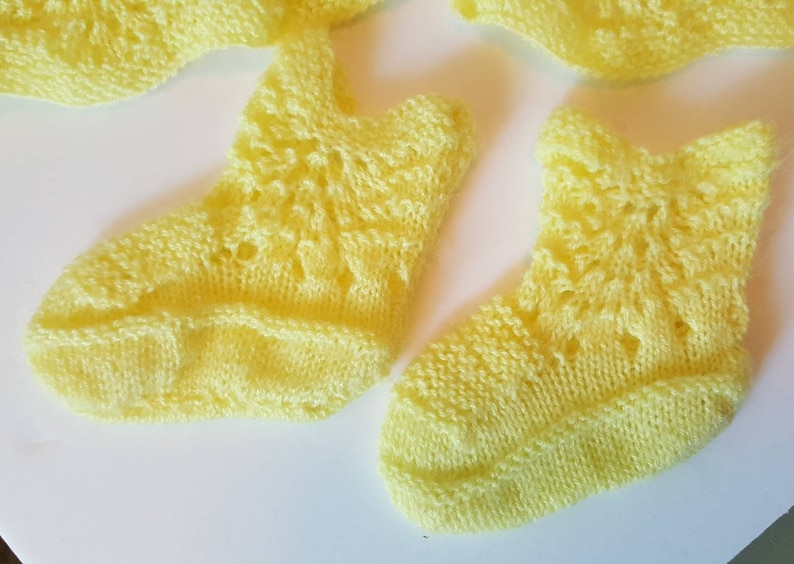 Sweet Hand Knit Yellow Baby Sweater and Booties Set 12-18 mo