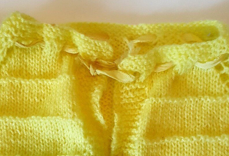 Sweet Hand Knit Yellow Baby Sweater and Booties Set 12-18 mo