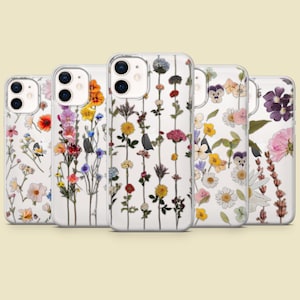 Clear Floral Phone Case Printed Flowers Transparent Cover for iPhone 16 15 14 13 12 11, Samsung S25 S24 S23, Pixel 9 8A 7A