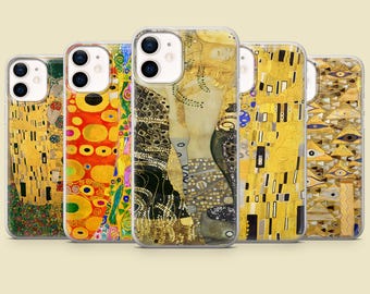 Gustav Klimt Art Phone Case The Kiss Painting Cover for iPhone 16 15 14 13 12 11, Samsung S25 S24 S23, Pixel 9 8A 7A