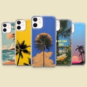 Tropical Palm iPhone Case – Clear Tree Phone Cover, Watercolor Beach Case for iPhone 15, 14, 13, 12, 11, Aesthetic Gift