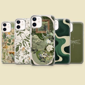 Funda de teléfono verde salvia con lindas flores para iPhone 16 Pro Max 15 14 13 12 11 Plus, Samsung S25 Ultra S24 S23 S22 S21 S20, Pixel 9 8A 7A