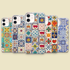 Mosaik Kachel Handy Hülle Mediterran Muster Cover für iPhone 16 15 14 13 12 11, Samsung S25 S24 S23, Pixel 9 8A 7A