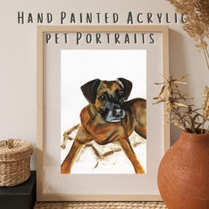 Ritratto di animale domestico personalizzato - Dipinto a mano in acrilico su carta riciclata A5, sfondo minimalista, illustrazione di animale personalizzata
