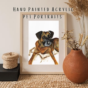 Ritratto di animale domestico personalizzato - Dipinto a mano in acrilico su carta riciclata A5, sfondo minimalista, illustrazione di animale personalizzata