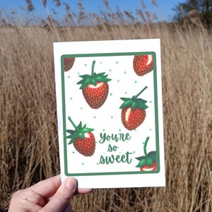 Carte de voeux aux fraises You're So Sweet - Fraises peintes à la main - Message personnalisé - Respectueux de l'environnement et recyclé