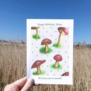 Carte champignon personnalisée - Champignons vénéneux peints à la main - Carte message personnalisée - Carte de voeux Cottagecore - Respectueux de l'environnement et recyclé