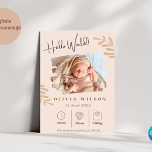 Digitale Geburtsanzeige Ankündigung Geburt Neutral Vorlage Geburtskarte Canva E-Card Geburt verkünden WhatsApp personalisierbar Baby
