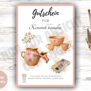 Keramik Bemalen Gutschein PDF + JPG Digitaler Gutschein zum Ausdrucken Künstlerisches Erlebnisgeschenk DIY Last Minute Geschenkidee Malspaß