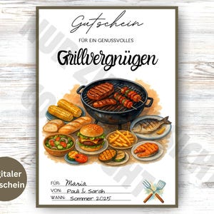Voucher Grillowanie BBQ Natychmiastowe pobieranie Wydrukuj zaproszenie Czas grillowania ze znajomymi Wieczór grillowania zamiast rzeczy Prezent Jedzenie