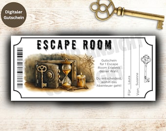 Cadeaubon voor een escape room (PDF) | Digitale cadeaubon om af te drukken | Avontuurlijke puzzelcadeau | Lastminute cadeau
