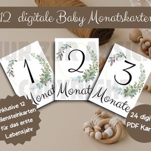 24 cartes numériques pour bébé, mois et étapes importantes, téléchargement instantané, impression, cadeau de naissance, séance photo bébé, DIN A6, PDF, allemand et anglais