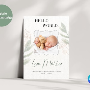 Anuncio de nacimiento digital Anuncio Nacimiento Plantilla neutral Tarjeta de nacimiento Tarjeta electrónica Canva Anuncio de nacimiento WhatsApp Bebé personalizable