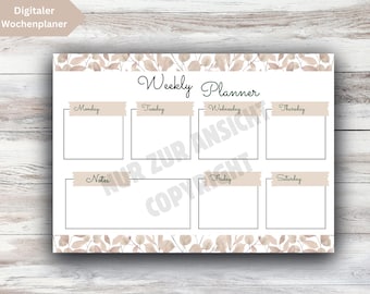 Digitaler Wochenplaner zum Ausdrucken A4+A5 Format PDF Datei Digitaler Download Planer Goodnotes Aufgaben Checkliste To Do Liste Querformat