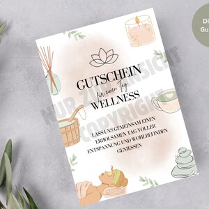 Digital voucher Wellness Day Relaxation PDF and JPG download to print or send digitally Last minute gift relaxation