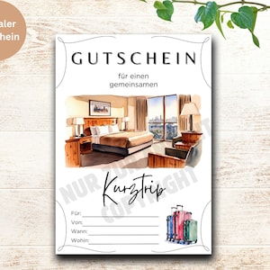 Digitaler Reisegutschein Kurztrip zum Ausdrucken Geschenkidee Gutschein Städtereise Kurzurlaub digital verschicken Erlebnisgutschein