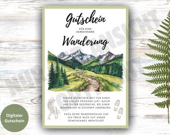 Digital voucher hiking trip PDF and JPG download to print or send digitally Last minute gift nature experience